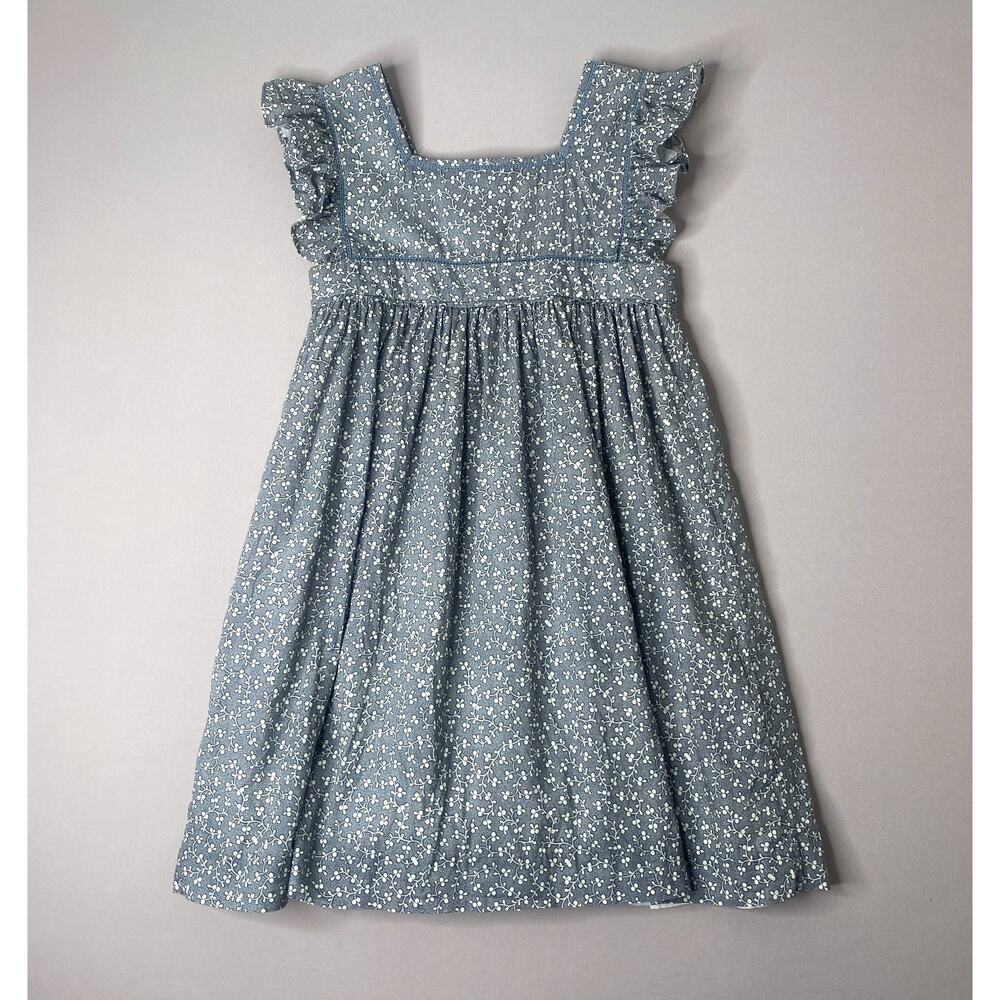 Bonpoint Blue-Gray Floral Vine Flutter Sleeve Cassiopee Dress Girls 10 Yrs (~8)